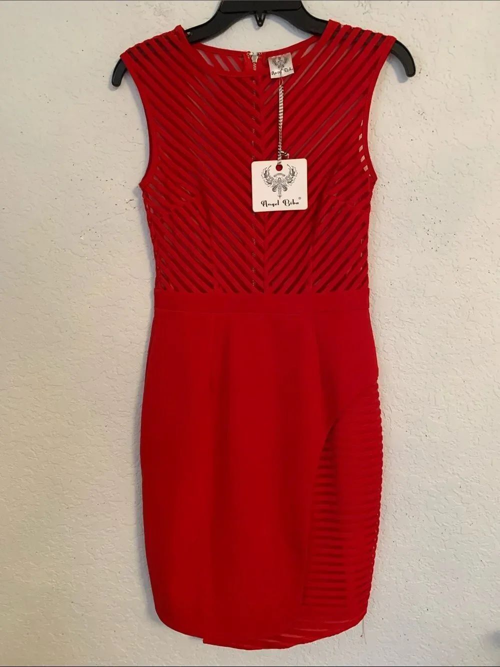 NWT AngelâBiba Red Mini Dress with Textured Stripe Panels Zip Size 8